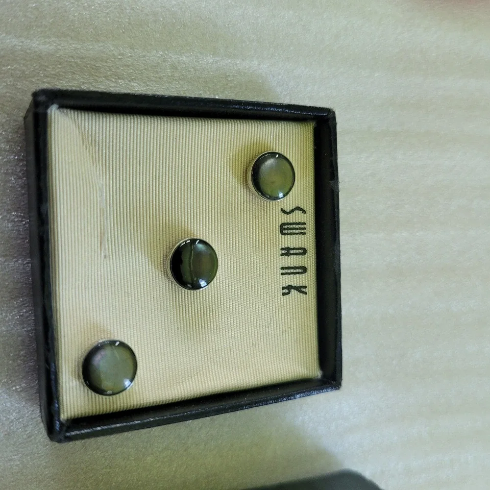Vintage Swank Stone Tuxedo Shirt Studs Set of 3 Box